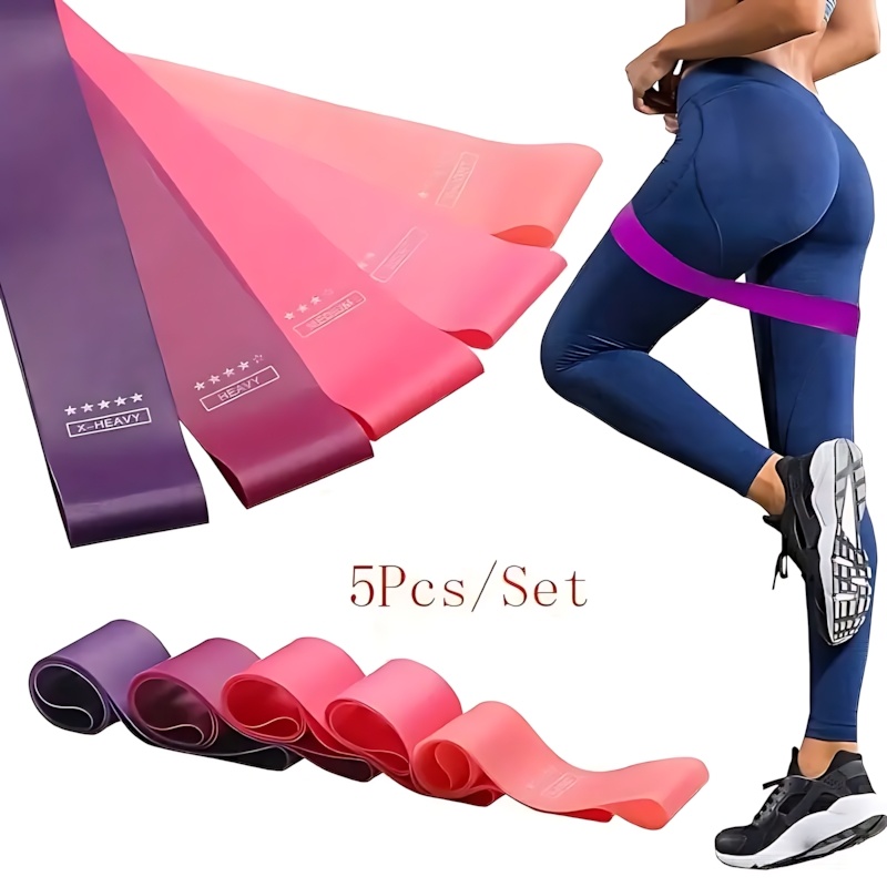 Home Gym Outfit - 5 Pcs Pink Resistance Bands Set,