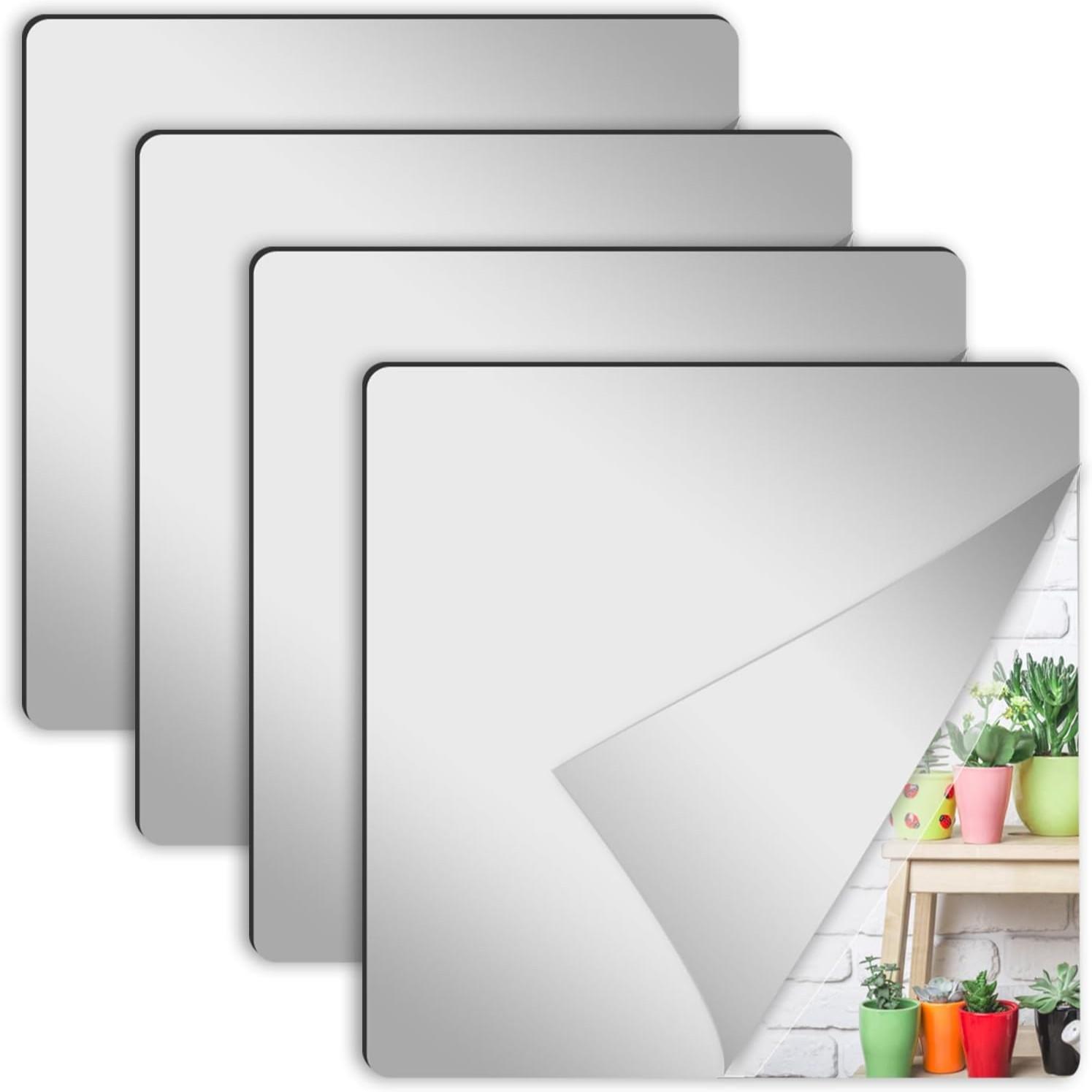 Home Gym Kids - 4Pcs Acrylic Mirror Wall Stickers Square