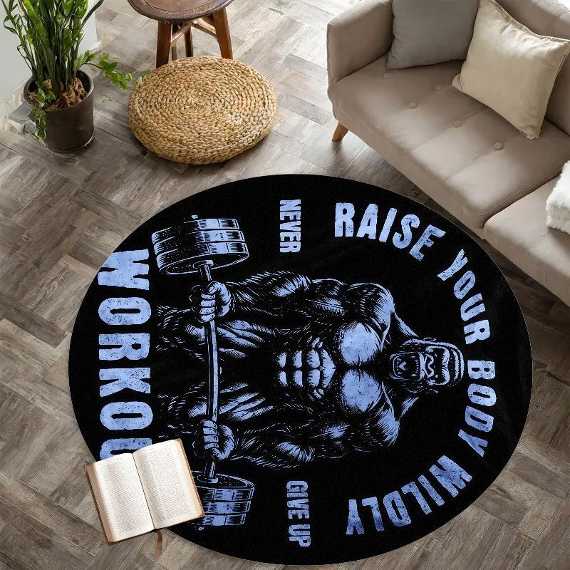 Home Zone Gym - Muscle Man Workout Quote Round Rug