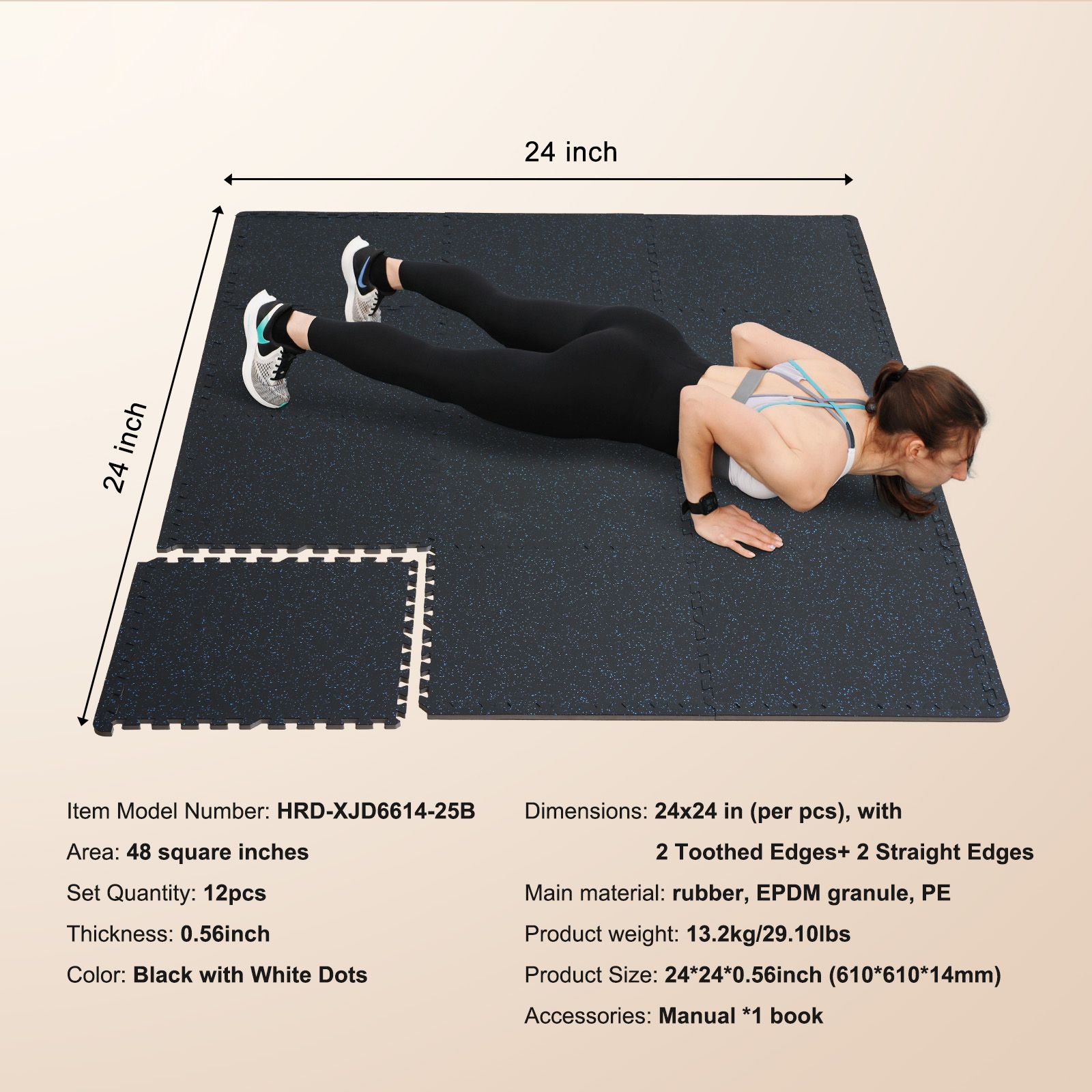 Home Gym Rubber Flooring - 0.56 Inch Thick Gym Floor Mats,